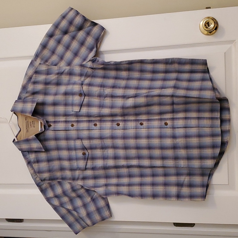 NWT Faded Glory Men's Shirt, Size L, Short sleeve, Plaid pattern, color blue/tan